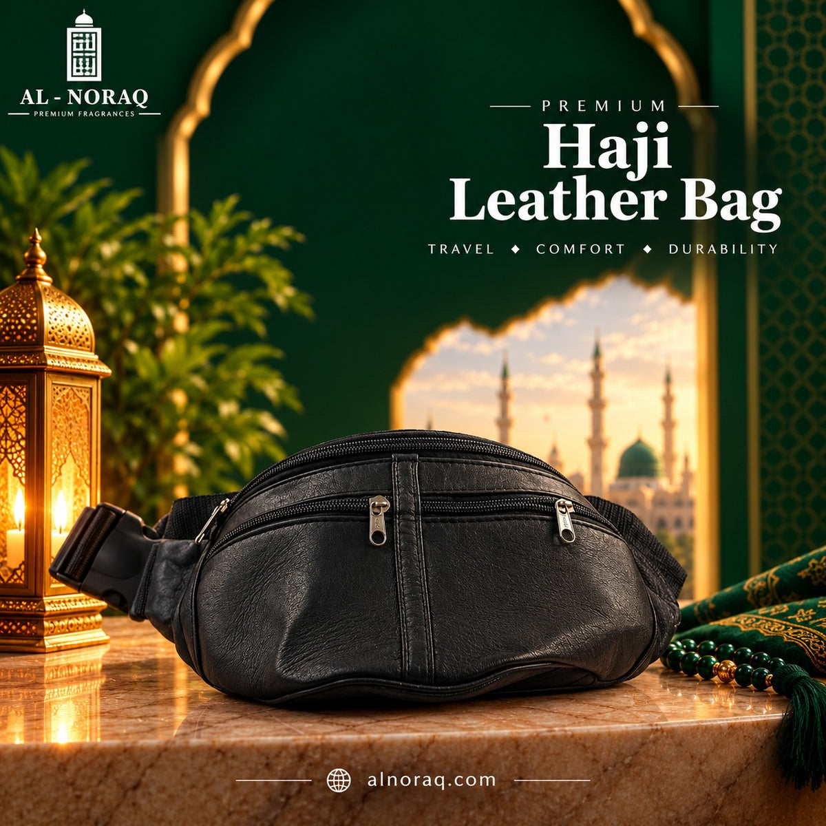 Al Noraq Premium Hajj Leather Bag – Travel & Pilgrimage Waist Bag