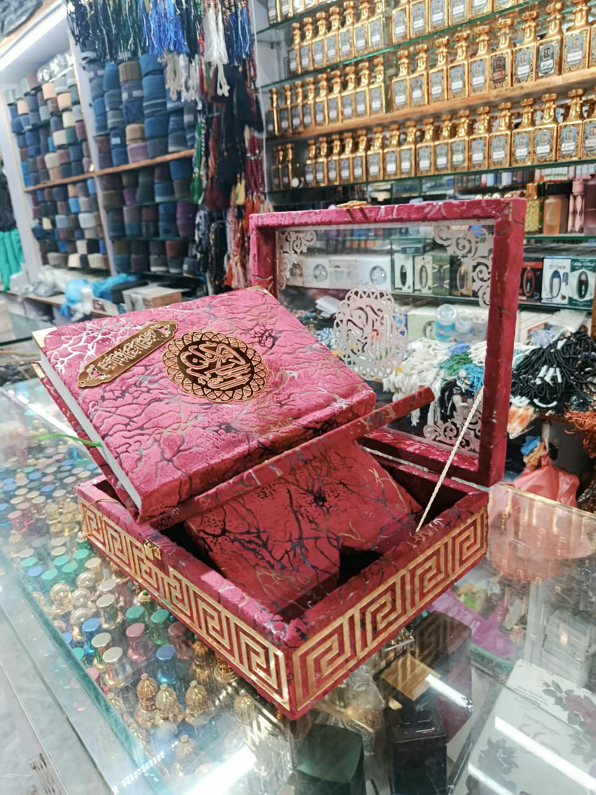 Al Noraq Crystal Quran Box – Premium Velvet Fabric | Multiple Colors